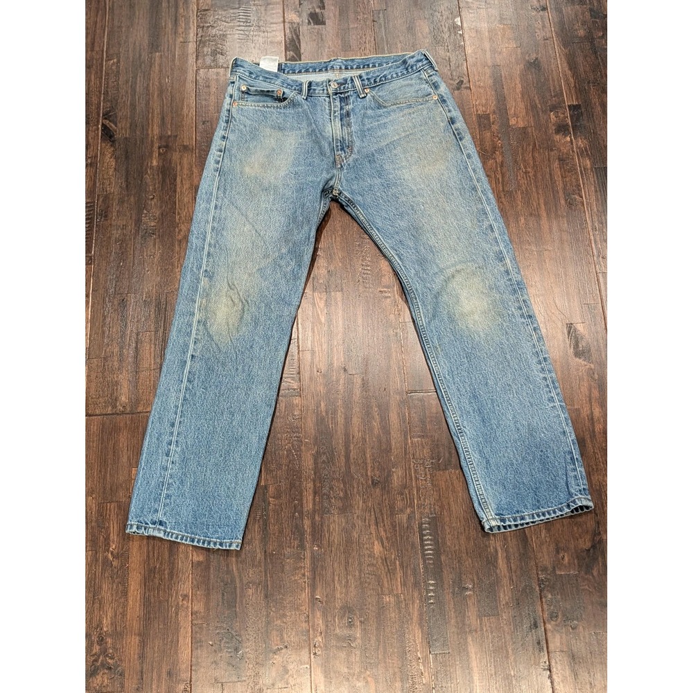Levis 505 Jeans Mens 36x32 Blue Denim Straight Leg Zip Fly Red Tab Medium Wash